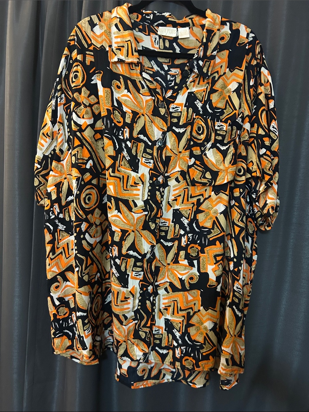 Ella Orange & Black Printed Button-Down Shirt